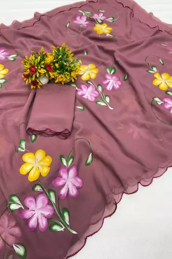 Onion brush paint georgette saree with blouse