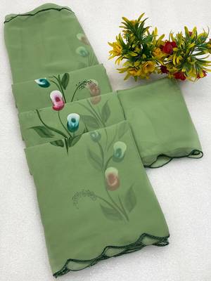 Pista brush paint georgette saree with blouse 1
