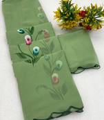 Pista brush paint georgette saree with blouse