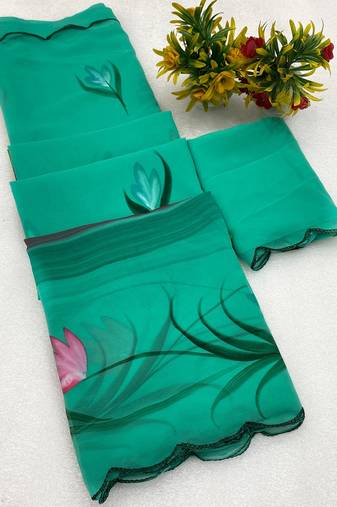 Rama brush paint georgette saree with blouse