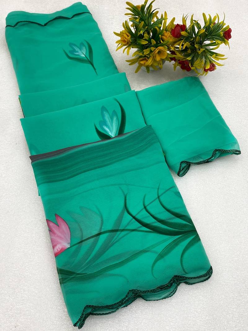 Rama brush paint georgette saree with blouse