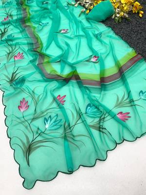 Rama brush paint georgette saree with blouse 2