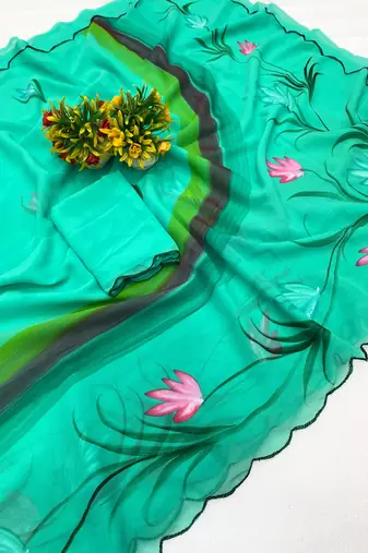 Rama brush paint georgette saree with blouse