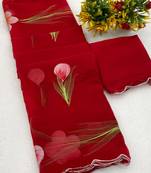 Red brush paint georgette saree with blouse