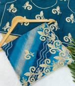 Blue gotta patti embroidery work chinon saree with blouse