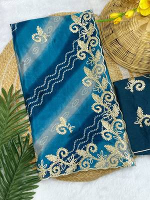 Blue gotta patti embroidery work chinon saree with blouse 3