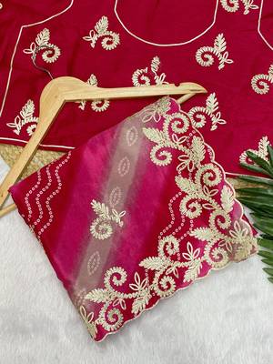 Pink gotta patti embroidery work chinon saree with blouse 1
