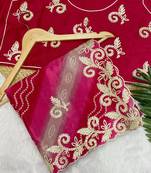 Pink gotta patti embroidery work chinon saree with blouse