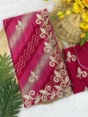 Pink gotta patti embroidery work chinon saree with blouse 3