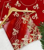 Red gotta patti embroidery work chinon saree with blouse