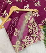 Wine gotta patti embroidery work chinon saree with blouse