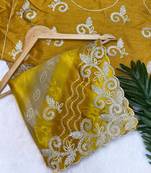 Yellow gotta patti embroidery work chinon saree with blouse