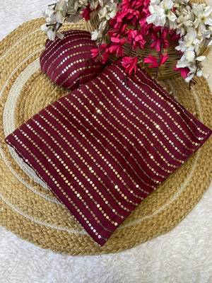 Maroon multicolor sequece embroidery work satin chiffon saree with blouse 2