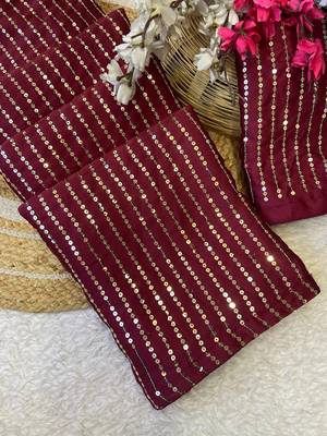 Maroon multicolor sequece embroidery work satin chiffon saree with blouse 4
