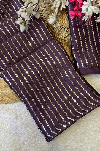 Purple multicolor sequece embroidery work satin chiffon saree with blouse