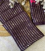 Purple multicolor sequece embroidery work satin chiffon saree with blouse
