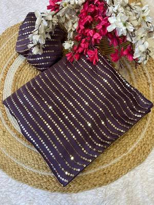Purple multicolor sequece embroidery work satin chiffon saree with blouse 3
