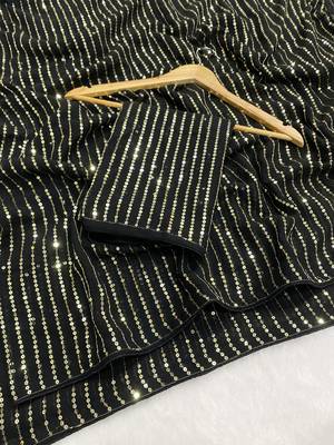 Black multicolor sequece embroidery work georgette saree with blouse 2