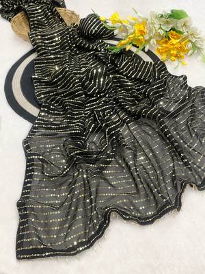 Black multicolor sequece embroidery work georgette saree with blouse 3