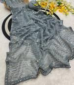 Grey multicolor sequece embroidery work georgette saree with blouse