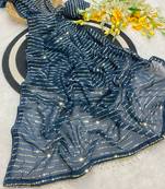 Petrol multicolor sequece embroidery work georgette saree with blouse