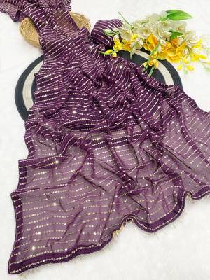Wine multicolor sequece embroidery work georgette saree with blouse 3