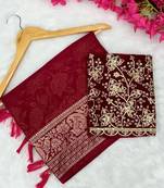 Maroon foil work georgette saree with blouse