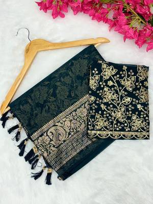 Petrol foil work georgette saree with blouse 1