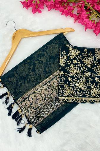 Petrol foil work georgette saree with blouse