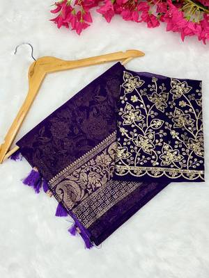 Purple foil work georgette saree with blouse 1