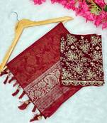 Red foil work georgette saree with blouse