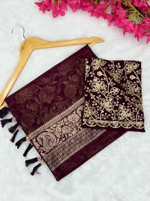 Wine foil work georgette saree with blouse 1