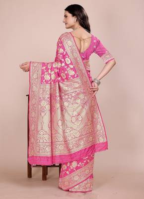 Baby pink tapela dying dola silk blend saree with blouse 3