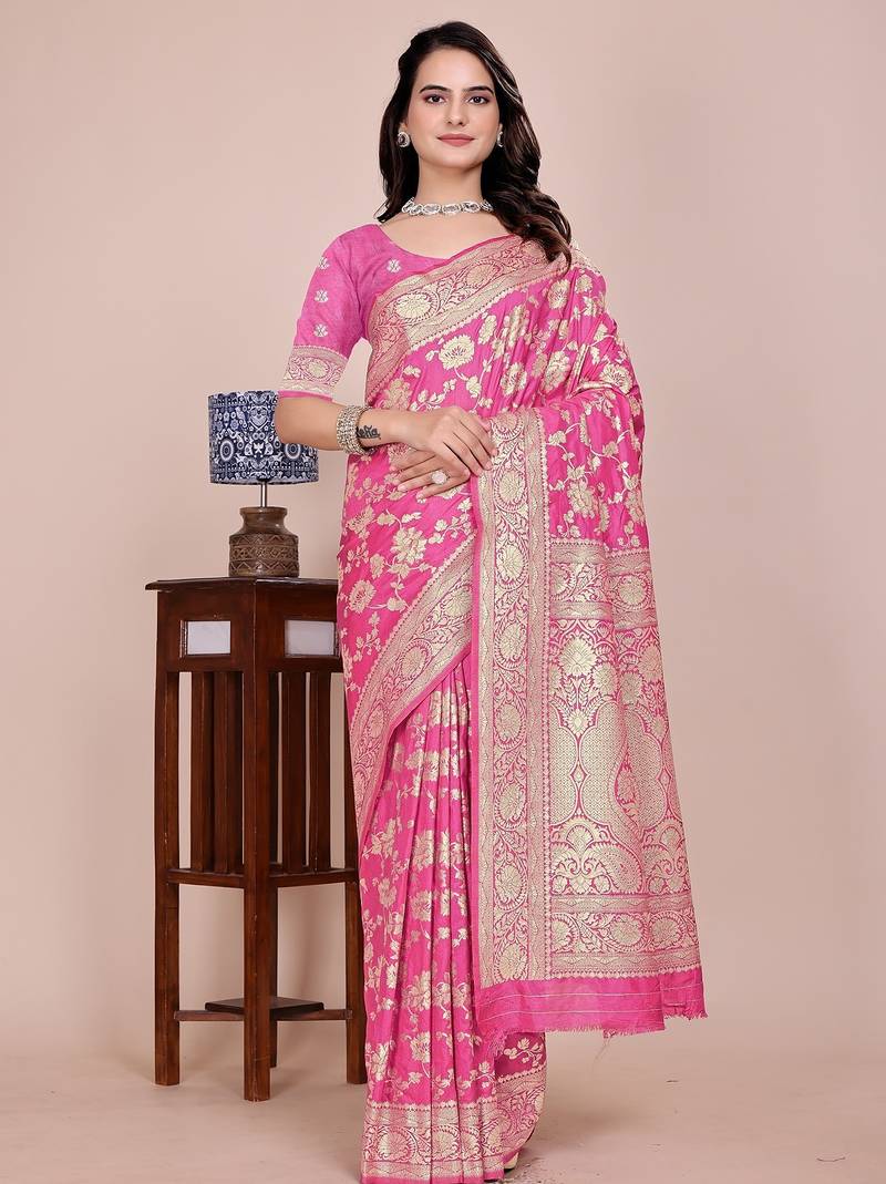 Baby pink tapela dying dola silk blend saree with blouse