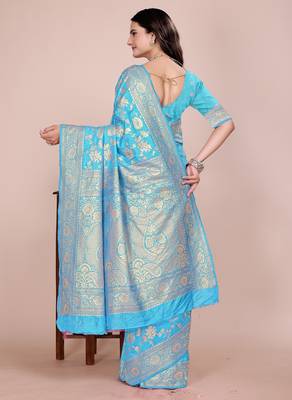 Firozi tapela dying dola silk blend saree with blouse 2