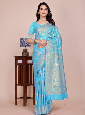 Firozi tapela dying dola silk blend saree with blouse 1