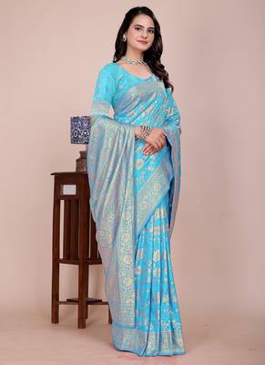 Firozi tapela dying dola silk blend saree with blouse 3