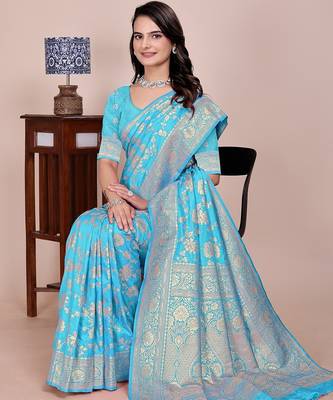 Firozi tapela dying dola silk blend saree with blouse 4