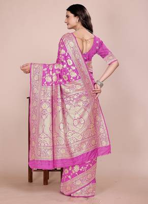 Magenta tapela dying dola silk blend saree with blouse 3