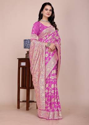Magenta tapela dying dola silk blend saree with blouse 5