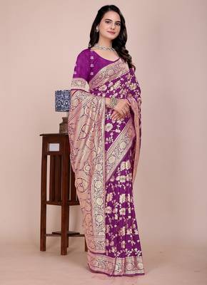 Wine tapela dying dola silk blend saree with blouse 2