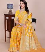 Yellow tapela dying dola silk blend saree with blouse
