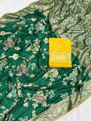 Green tapela dying dola silk blend saree with blouse 1