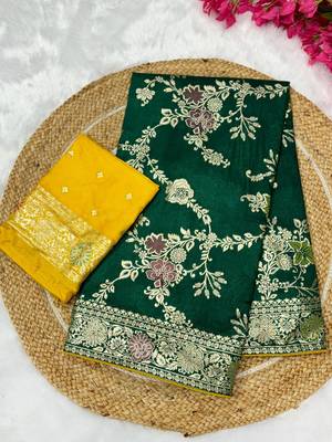 Green tapela dying dola silk blend saree with blouse 2