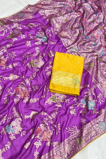 Lavender tapela dying dola silk blend saree with blouse