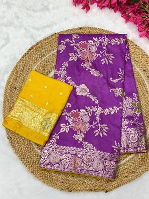 Lavender tapela dying dola silk blend saree with blouse 2
