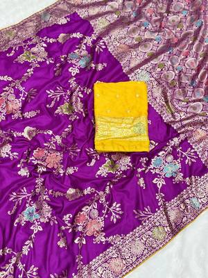 Purple tapela dying dola silk blend saree with blouse 1