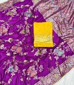 Purple tapela dying dola silk blend saree with blouse