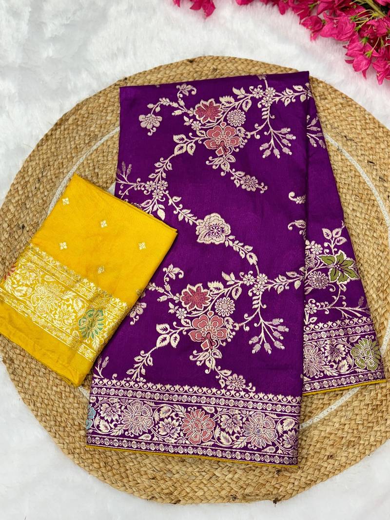 Purple tapela dying dola silk blend saree with blouse