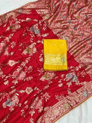 Red tapela dying dola silk blend saree with blouse 1
